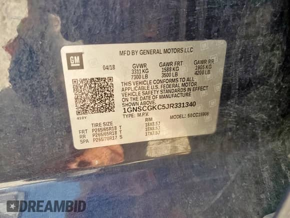 2018 Chevrolet Suburban LS с VIN 1GNSCGKC5JR331340, выставлен на аукционе Copart как лот 63232975 с пробегом 201 050 миль миль и Чистый • Clean title. История ставок и продаж доступна на DreamBid. Изображение 13.