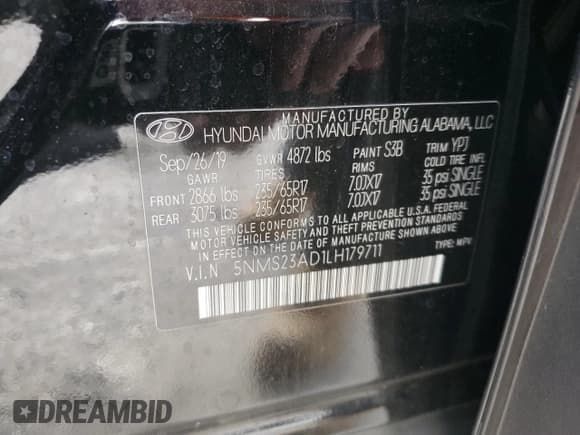 ✅ 2020 Hyundai Santa Fe SE • VIN: 5NMS23AD1LH179711 • Lot: 36277843. Wystawiony na Copart z przebiegiem 51 936 mil. Bezpłatny archiwum sprzedaży aukcyjnych z USA i szczegółowy raport historii pojazdu na DreamBid. Zdjęcie 16.