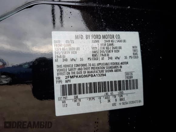 ✅ 2023 Ford Edge SE • VIN: 2FMPK4G96PBA13294 • Lot: 86594775. Listed on Copart with 10,774 mi. Free auction sales archive from the USA and detailed vehicle history report at DreamBid. Image 12.