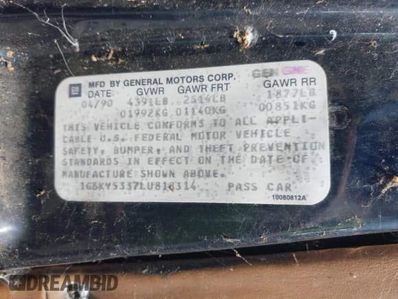 ✅ 1990 Cadillac Seville • VIN: 1G6KY5337LU818314 • Lot: 42807836. Listed on IAAI with 162,743 mi. Free auction sales archive from the USA and detailed vehicle history report at DreamBid. Image 9.