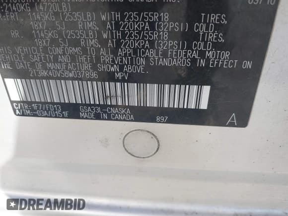 ✅ 2011 Toyota RAV4 Sport • VIN: 2T3RK4DV5BW037896 • Lot: 43493415. Listed on IAAI with 249,025 mi. Free auction sales archive from the USA and detailed vehicle history report at DreamBid. Image 9.