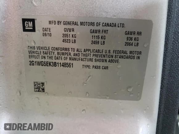 ✅ 2011 Chevrolet Impala LT Fleet • VIN: 2G1WG5EK3B1148561 • Лот: 60109165. Опубликован ранее на Copart с пробегом 150 972 миль. Бесплатный доступ к архиву аукционных продаж из США и подробный отчёт об истории автомобиля на DreamBid. Изображение 12.