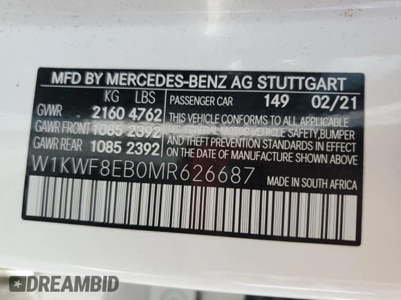 ✅ 2021 Mercedes-Benz C 300 • VIN: W1KWF8EB0MR626687 • Lot: 71829375. Listed on Copart with 49,038 mi. Free auction sales archive from the USA and detailed vehicle history report at DreamBid. Image 13.