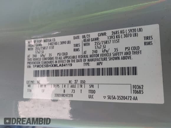 ✅ 2021 Ford Bronco • VIN: 1FMDE5BHXMLA84119 • Lot: 41891627. Wystawiony na IAAI z przebiegiem 28 318 mil. Bezpłatny archiwum sprzedaży aukcyjnych z USA i szczegółowy raport historii pojazdu na DreamBid. Zdjęcie 9.