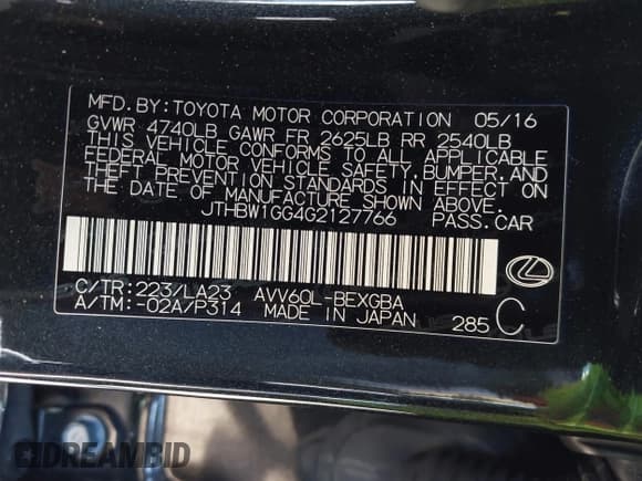 ✅ 2016 Lexus ES 300h • VIN: JTHBW1GG4G2127766 • Lot: 43559033. Wystawiony na IAAI z przebiegiem 241 541 mil. Bezpłatny archiwum sprzedaży aukcyjnych z USA i szczegółowy raport historii pojazdu na DreamBid. Zdjęcie 9.