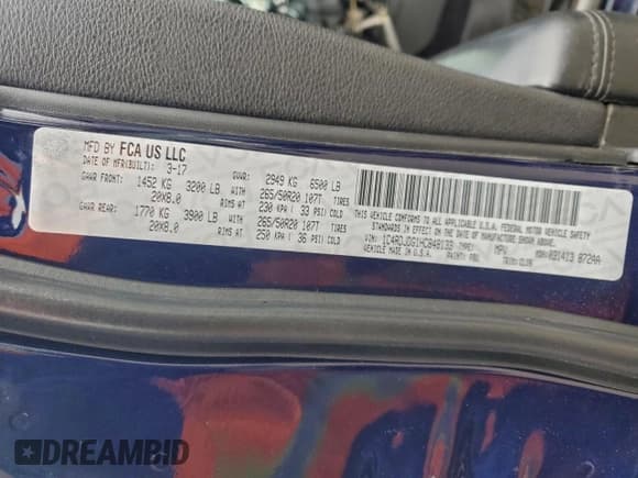 ✅ 2017 Dodge Durango GT • VIN: 1C4RDJDG1HC848133 • Lot: 85445115. Listed on Copart with 233,816 mi. Free auction sales archive from the USA and detailed vehicle history report at DreamBid. Image 14.