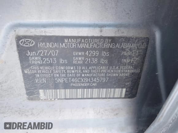 ✅ 2008 Hyundai Sonata GLS • VIN: 5NPET46CX8H345797 • Лот: 41427357. Опубликован ранее на IAAI с пробегом Не указан. Бесплатный доступ к архиву аукционных продаж из США и подробный отчёт об истории автомобиля на DreamBid. Изображение 9.