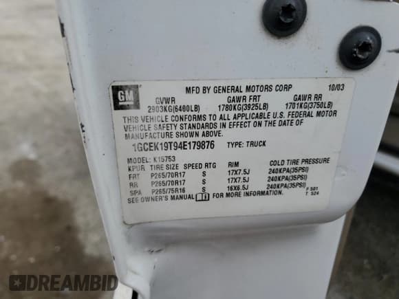 ✅ 2004 Chevrolet Silverado 1500 Z71 • VIN: 1GCEK19T94E179876 • Лот: 82718245. Опубликован ранее на Copart с пробегом 249 796 миль. Бесплатный доступ к архиву аукционных продаж из США и подробный отчёт об истории автомобиля на DreamBid. Изображение 12.
