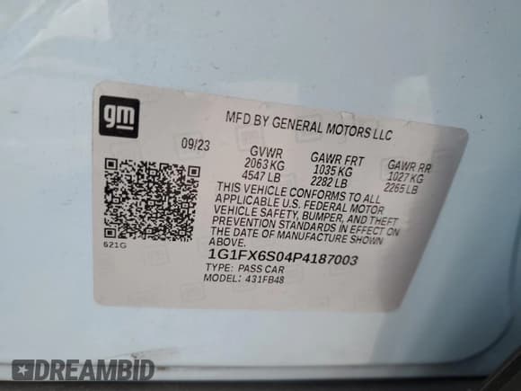 ✅ 2023 Chevrolet Bolt EV 2LT • VIN: 1G1FX6S04P4187003 • Lot: 93295265. Listed on Copart with 21,909 mi. Free auction sales archive from the USA and detailed vehicle history report at DreamBid. Image 13.