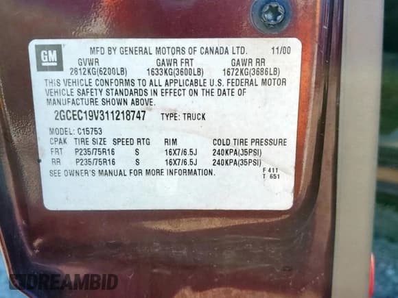 ✅ 2001 Chevrolet Silverado 1500 LS • VIN: 2GCEC19V311218747 • Lot: 91174435. Listed on Copart with Not provided. Free auction sales archive from the USA and detailed vehicle history report at DreamBid. Image 12.