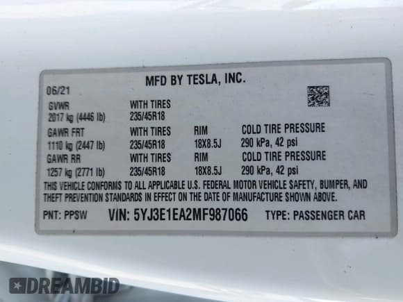✅ 2021 Tesla Model 3 Standard Range Plus • VIN: 5YJ3E1EA2MF987066 • Lot: 43636959. Wystawiony na IAAI z przebiegiem 142 025 mil. Bezpłatny archiwum sprzedaży aukcyjnych z USA i szczegółowy raport historii pojazdu na DreamBid. Zdjęcie 9.