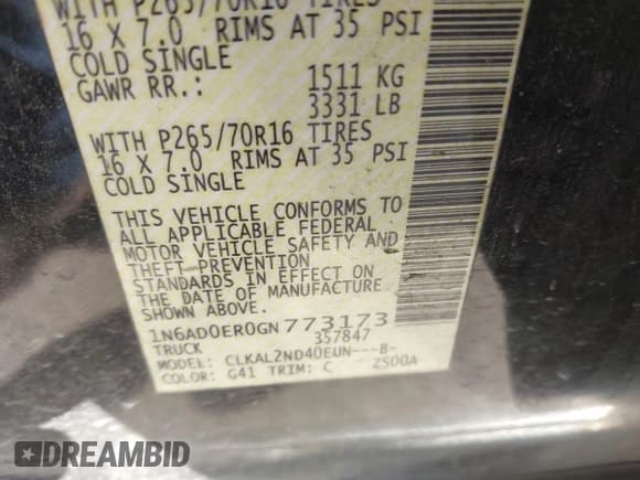 ✅ 2016 Nissan Frontier SV • VIN: 1N6AD0ER0GN773173 • Lot: 43435982. Listed on IAAI with Not provided. Free auction sales archive from the USA and detailed vehicle history report at DreamBid. Image 9.