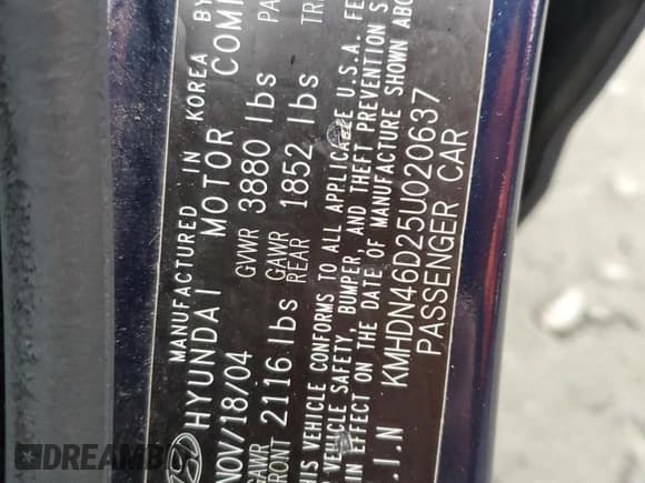 ✅ 2005 Hyundai Elantra GLS • VIN: KMHDN46D25U020637 • Lot: 85819104. Wystawiony na Copart z przebiegiem 161 622 mil. Bezpłatny archiwum sprzedaży aukcyjnych z USA i szczegółowy raport historii pojazdu na DreamBid. Zdjęcie 12.