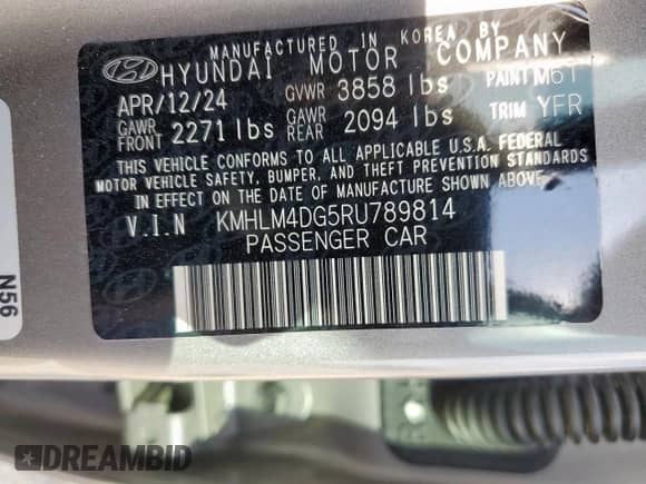 2024 Hyundai Elantra SEL z VIN KMHLM4DG5RU789814, wystawiony jako Copart lot #85278625 z przebiegiem 9 853 mil mil oraz Szkoda całkowita • Salvage title. Historia ofert i sprzedaży dostępna na DreamBid. Obrazek 12.