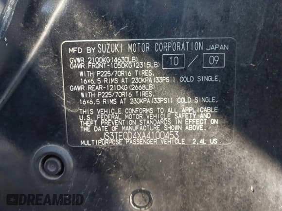 ✅ 2010 Suzuki Grand Vitara XSport • VIN: JS3TE0D4XA4100453 • Lot: 41603012. Listed on IAAI with 210,039 mi. Free auction sales archive from the USA and detailed vehicle history report at DreamBid. Image 9.