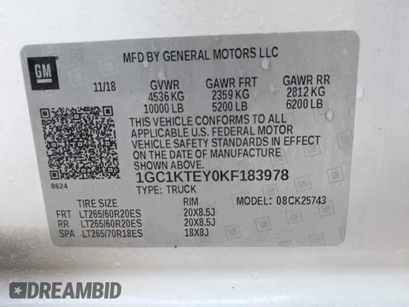 ✅ 2019 Chevrolet Silverado 2500HD LTZ • VIN: 1GC1KTEY0KF183978 • Лот: 41105581. Опубликован ранее на IAAI с пробегом Не указан. Бесплатный доступ к архиву аукционных продаж из США и подробный отчёт об истории автомобиля на DreamBid. Изображение 9.