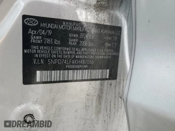 ✅ 2019 Hyundai Elantra SE • VIN: 5NPD74LF4KH487066 • Lot: 91587285. Listed on Copart with 97,600 mi. Free auction sales archive from the USA and detailed vehicle history report at DreamBid. Image 12.