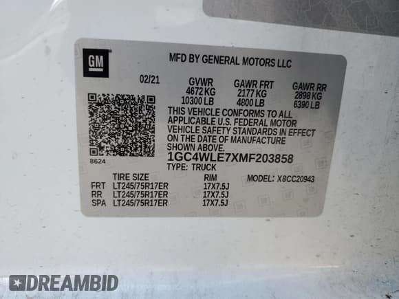 ✅ 2021 Chevrolet Silverado 2500HD Work Truck • VIN: 1GC4WLE7XMF203858 • Лот: 77006204. Опубликован ранее на Copart с пробегом 84 017 миль. Бесплатный доступ к архиву аукционных продаж из США и подробный отчёт об истории автомобиля на DreamBid. Изображение 12.