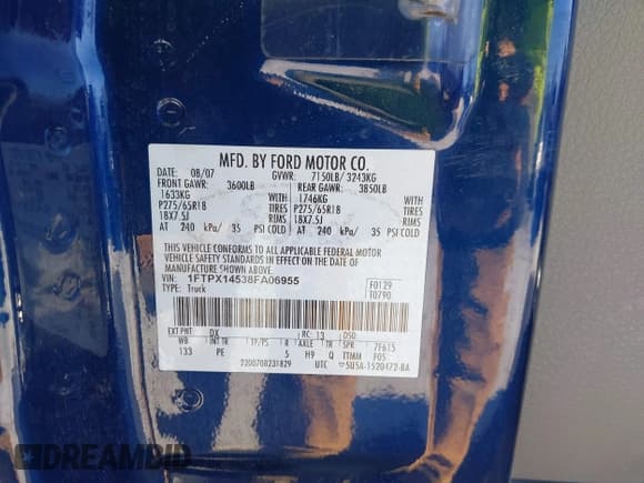 ✅ 2008 Ford F-150 XLT • VIN: 1FTPX14538FA06955 • Лот: 41320268. Опубликован ранее на IAAI с пробегом Не указан. Бесплатный доступ к архиву аукционных продаж из США и подробный отчёт об истории автомобиля на DreamBid. Изображение 9.