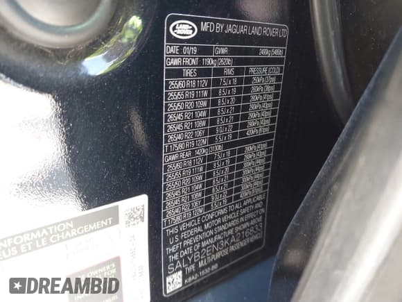 ✅ 2019 Land Rover Range Rover Velar S • VIN: SALYB2EN3KA216833 • Лот: 42048452. Опубликован ранее на IAAI с пробегом 35 144 миль. Бесплатный доступ к архиву аукционных продаж из США и подробный отчёт об истории автомобиля на DreamBid. Изображение 9.