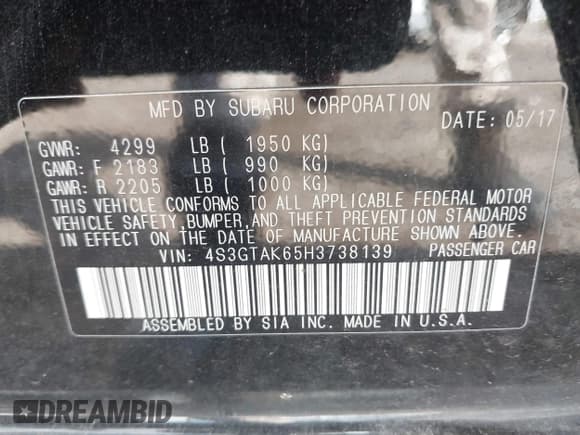 ✅ 2017 Subaru Impreza Special Sports • VIN: 4S3GTAK65H3738139 • Лот: 42980749. Опубликован ранее на IAAI с пробегом 116 401 миль. Бесплатный доступ к архиву аукционных продаж из США и подробный отчёт об истории автомобиля на DreamBid. Изображение 9.