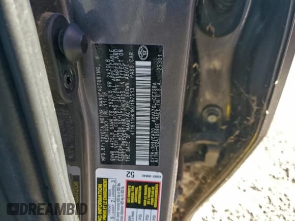 ✅ 2019 Toyota Camry SE • VIN: 4T1B11HK1KU197513 • Лот: 95545205. Опубликован ранее на Copart с пробегом 60 046 миль. Бесплатный доступ к архиву аукционных продаж из США и подробный отчёт об истории автомобиля на DreamBid. Изображение 13.