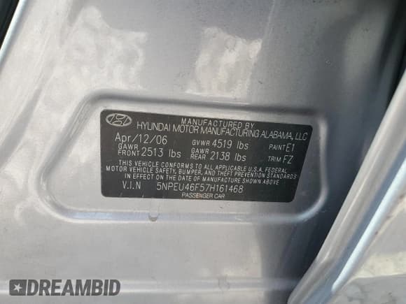 ✅ 2007 Hyundai Sonata SE • VIN: 5NPEU46F57H161468 • Лот: 68863245. Опубликован ранее на Copart с пробегом 149 443 миль. Бесплатный доступ к архиву аукционных продаж из США и подробный отчёт об истории автомобиля на DreamBid. Изображение 12.