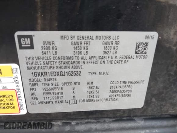 ✅ 2016 GMC Acadia • VIN: 1GKKR1EDXGJ162632 • Lot: 43597040. Listed on IAAI with 75,858 mi. Free auction sales archive from the USA and detailed vehicle history report at DreamBid. Image 9.