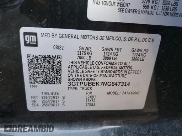 ✅ 2022 GMC Sierra 1500 SLE • VIN: 3GTPUBEK7NG647314 • Лот: 88570325. Опубликован ранее на Copart с пробегом 34 012 миль. Бесплатный доступ к архиву аукционных продаж из США и подробный отчёт об истории автомобиля на DreamBid. Изображение 14.