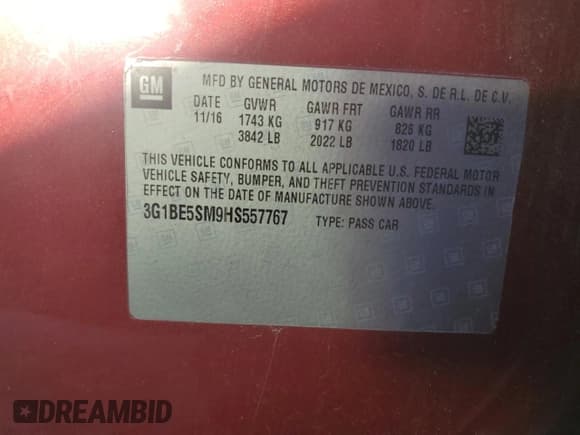 ✅ 2017 Chevrolet Cruze LT • VIN: 3G1BE5SM9HS557767 • Лот: 82337675. Опубликован ранее на Copart с пробегом 104 666 миль. Бесплатный доступ к архиву аукционных продаж из США и подробный отчёт об истории автомобиля на DreamBid. Изображение 12.