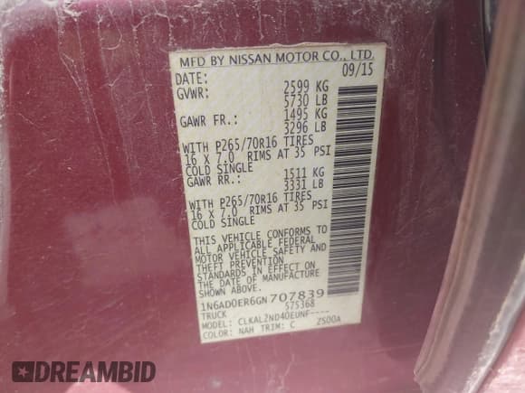 ✅ 2016 Nissan Frontier SV • VIN: 1N6AD0ER6GN707839 • Lot: 43580692. Listed on IAAI with 215,634 mi. Free auction sales archive from the USA and detailed vehicle history report at DreamBid. Image 9.