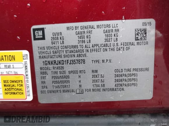 ✅ 2015 Chevrolet Traverse LTZ • VIN: 1GNKRJKD1FJ357878 • Lot: 43539833. Wystawiony na IAAI z przebiegiem 126 667 mil. Bezpłatny archiwum sprzedaży aukcyjnych z USA i szczegółowy raport historii pojazdu na DreamBid. Zdjęcie 9.