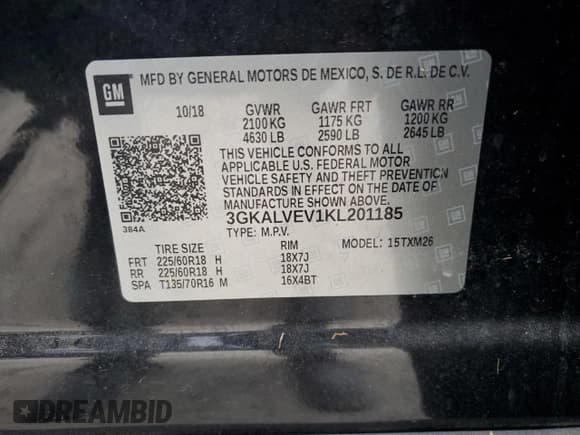 ✅ 2019 GMC Terrain SLT • VIN: 3GKALVEV1KL201185 • Лот: 85683185. Опубликован ранее на Copart с пробегом 140 239 миль. Бесплатный доступ к архиву аукционных продаж из США и подробный отчёт об истории автомобиля на DreamBid. Изображение 13.