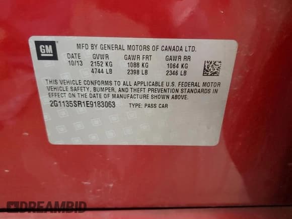 ✅ 2014 Chevrolet Impala LT Eco • VIN: 2G1135SR1E9183063 • Лот: 61382805. Опубликован ранее на Copart с пробегом 95 374 миль. Бесплатный доступ к архиву аукционных продаж из США и подробный отчёт об истории автомобиля на DreamBid. Изображение 12.