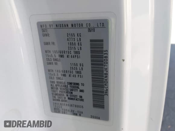 ✅ 2018 Nissan NV200 SV • VIN: 3N6CM0KN8JK700835 • Lot: 43541109. Listed on IAAI with 197,845 mi. Free auction sales archive from the USA and detailed vehicle history report at DreamBid. Image 9.