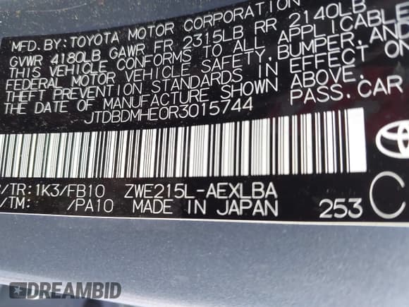 ✅ 2024 Toyota Corolla Hybrid SE • VIN: JTDBDMHE0R3015744 • Lot: 43383292. Listed on IAAI with 5,823 mi. Free auction sales archive from the USA and detailed vehicle history report at DreamBid. Image 9.