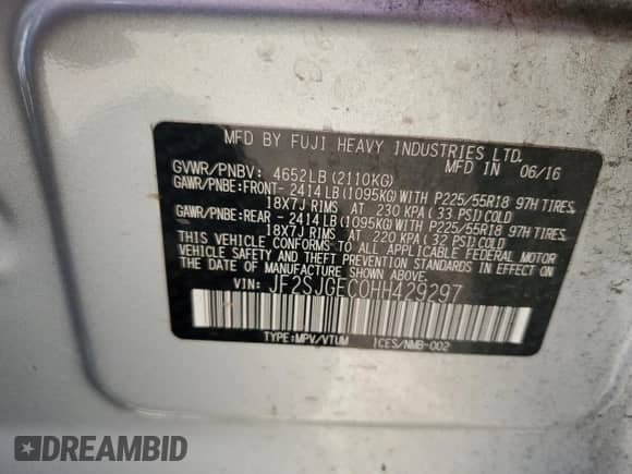 2017 Subaru Forester Premium with VIN JF2SJGEC0HH429297, listed as a Copart auction lot 68957515 with 146,422 mi miles and Salvage title. Bid and sale history available at DreamBid. Image 13.