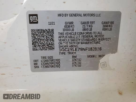 ✅ 2022 Chevrolet Silverado 2500HD Work Truck • VIN: 1GC2YLE79NF183816 • Lot: 59191015. Wystawiony na Copart z przebiegiem 140 411 mil. Bezpłatny archiwum sprzedaży aukcyjnych z USA i szczegółowy raport historii pojazdu na DreamBid. Zdjęcie 12.