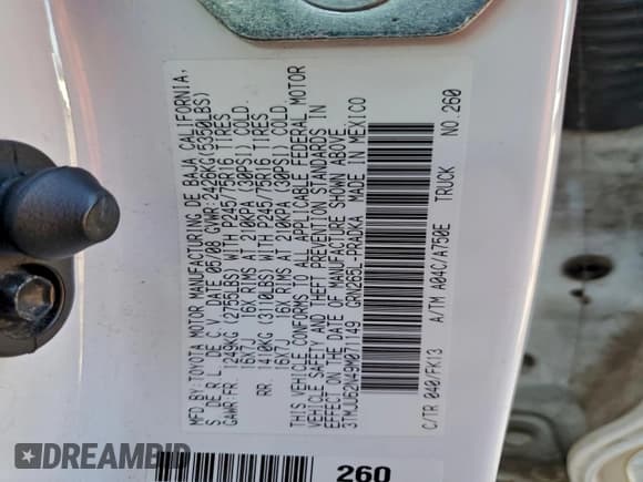 ✅ 2009 Toyota Tacoma PreRunner • VIN: 3TMJU62N49M071149 • Lot: 91877645. Listed on Copart with 175,408 mi. Free auction sales archive from the USA and detailed vehicle history report at DreamBid. Image 13.