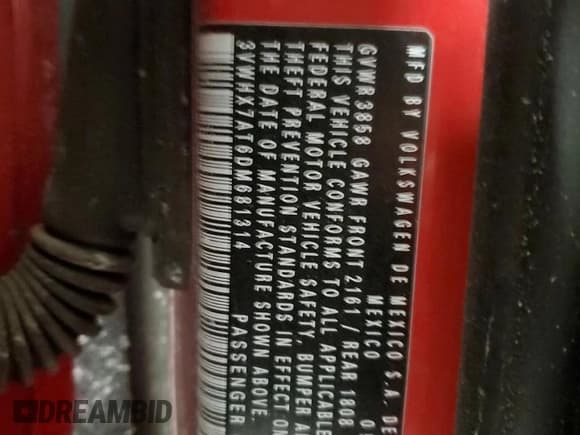 ✅ 2013 Volkswagen Beetle 2.5L • VIN: 3VWHX7AT6DM681314 • Lot: 44416975. Listed on Copart with Not provided. Free auction sales archive from the USA and detailed vehicle history report at DreamBid. Image 12.