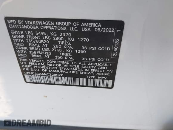 ✅ 2022 Volkswagen Atlas SE • VIN: 1V2JC2CA4NC228020 • Lot: 43191552. Wystawiony na IAAI z przebiegiem 49 030 mil. Bezpłatny archiwum sprzedaży aukcyjnych z USA i szczegółowy raport historii pojazdu na DreamBid. Zdjęcie 9.