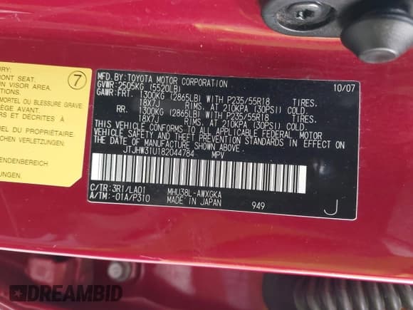 ✅ 2008 Lexus RX 400h • VIN: JTJHW31U182044784 • Лот: 43150806. Опубликован ранее на IAAI с пробегом 124 876 миль. Бесплатный доступ к архиву аукционных продаж из США и подробный отчёт об истории автомобиля на DreamBid. Изображение 9.