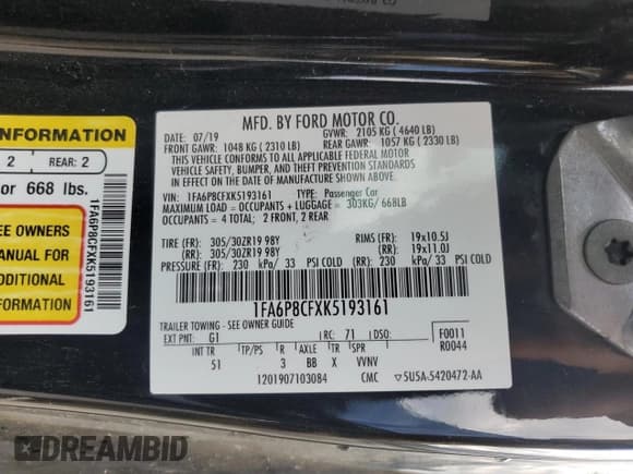 ✅ 2019 Ford Mustang GT Premium • VIN: 1FA6P8CFXK5193161 • Lot: 86142685. Listed on Copart with Not provided. Free auction sales archive from the USA and detailed vehicle history report at DreamBid. Image 12.