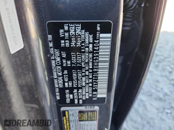 ✅ 2017 Hyundai Santa Fe 2.4L • VIN: 5XYZT3LBXHG391404 • Лот: 92251305. Опубликован ранее на Copart с пробегом 137 374 миль. Бесплатный доступ к архиву аукционных продаж из США и подробный отчёт об истории автомобиля на DreamBid. Изображение 13.