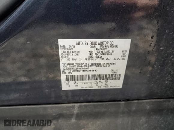 ✅ 2017 Ford Explorer XLT • VIN: 1FM5K8DH1HGA85833 • Lot: 56557085. Wystawiony na Copart z przebiegiem 243 806 mil. Bezpłatny archiwum sprzedaży aukcyjnych z USA i szczegółowy raport historii pojazdu na DreamBid. Zdjęcie 13.