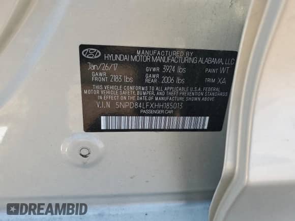 2017 Hyundai Elantra SE z VIN 5NPD84LFXHH185013, wystawiony jako Copart lot #68699365 z przebiegiem 81 953 mil mil oraz Nie do naprawy • Non repairable. Historia ofert i sprzedaży dostępna na DreamBid. Obrazek 13.