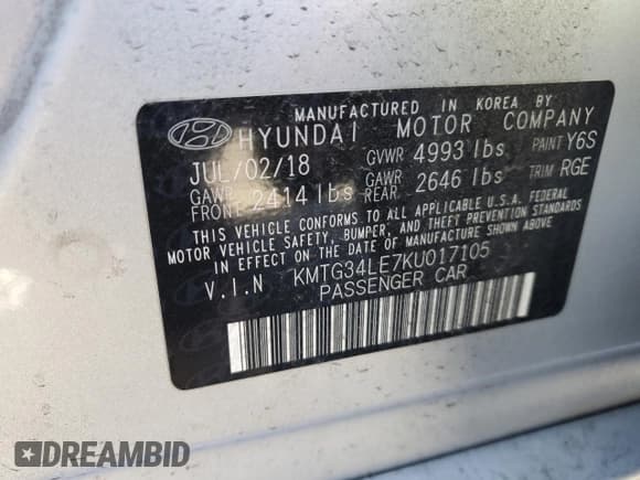 ✅ 2019 Genesis G70 Advanced • VIN: KMTG34LE7KU017105 • Lot: 48242145. Listed on Copart with 26,059 mi. Free auction sales archive from the USA and detailed vehicle history report at DreamBid. Image 12.