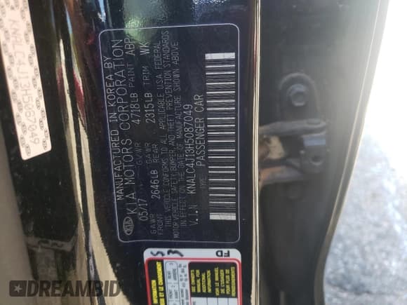 ✅ 2017 Kia Cadenza Premium • VIN: KNALC4J13H5087049 • Lot: 50826424. Listed on Copart with Not provided. Free auction sales archive from the USA and detailed vehicle history report at DreamBid. Image 14.