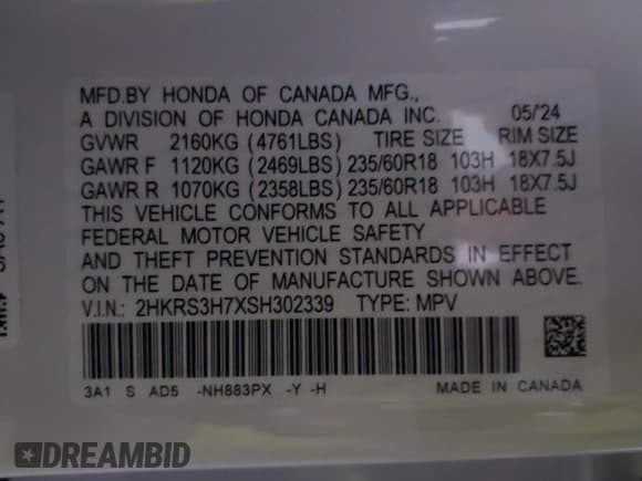 ✅ 2025 Honda CR-V EX-L • VIN: 2HKRS3H7XSH302339 • Lot: 43173300. Listed on IAAI with 16,309 mi. Free auction sales archive from the USA and detailed vehicle history report at DreamBid. Image 9.