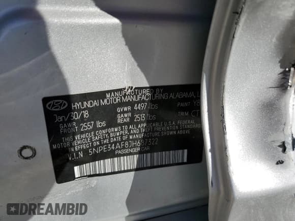 ✅ 2018 Hyundai Sonata Limited • VIN: 5NPE34AF8JH687322 • Lot: 64981152. Listed on Copart with 57,808 mi. Free auction sales archive from the USA and detailed vehicle history report at DreamBid. Image 10.